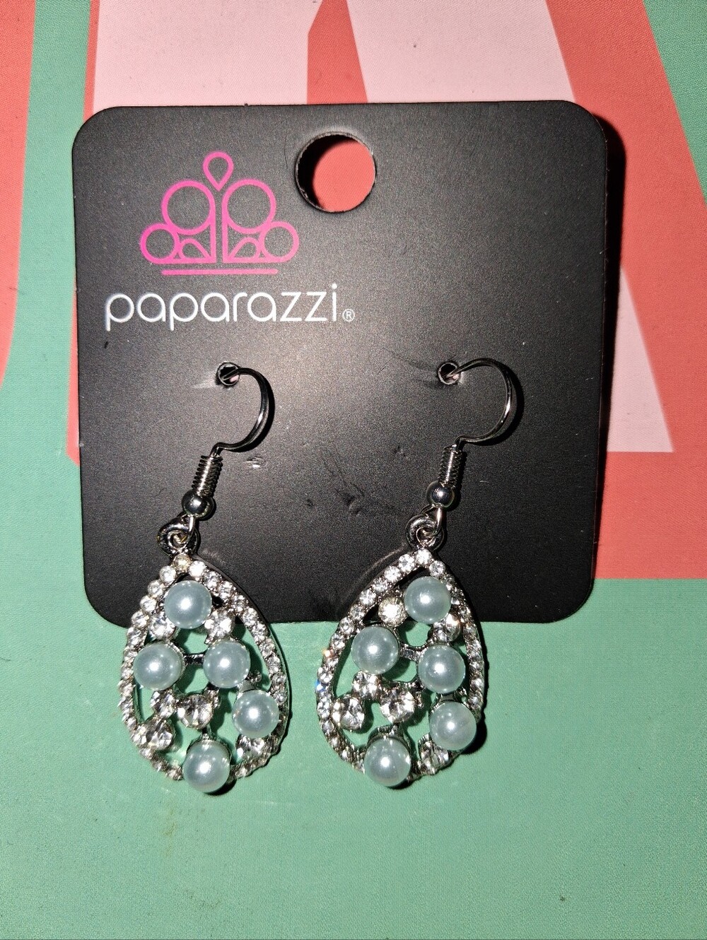 Paparazzi Mint Teardrop Cluster Earrings with Silver Accents